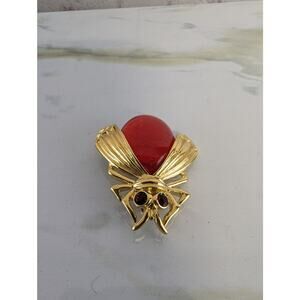 Vintage Trifari Jelly Belly Red Lucite and Gold Tone Beetle Bug